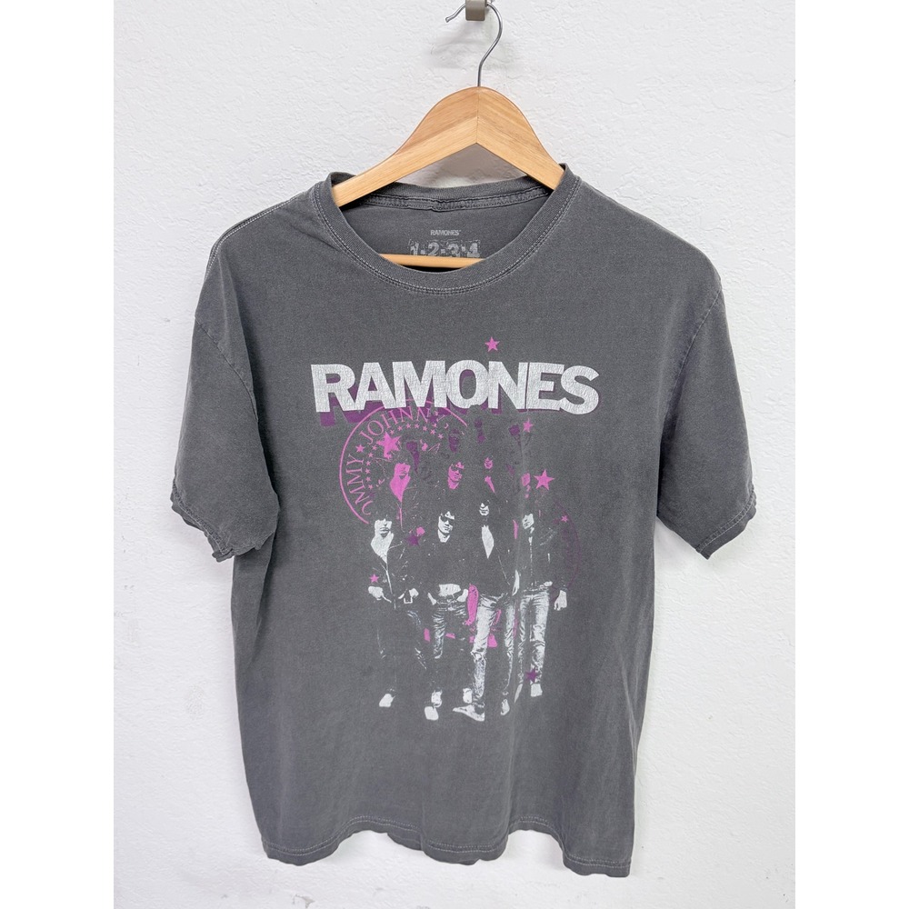 Ramones Band Tee Mens Large Grey Faded Graphic Punk Rock T-Shirt 1-2-3-4 L